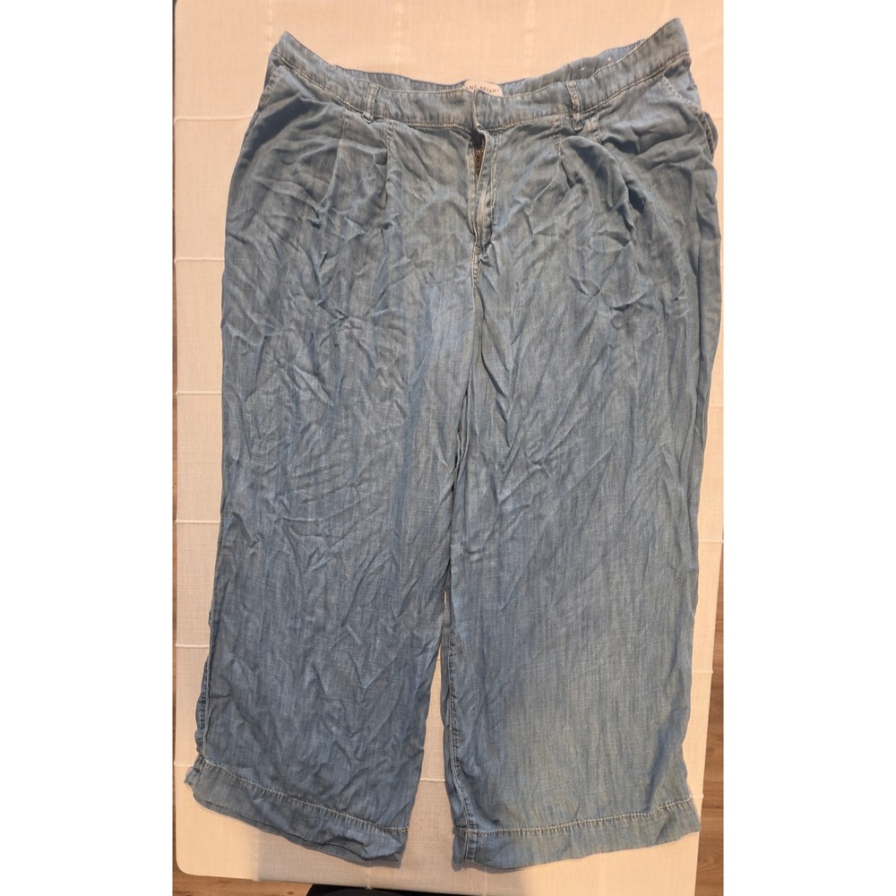 Lane Bryant Light Wash Chambray Wide Leg Pants Size 20 Pleated Denim Culottes
